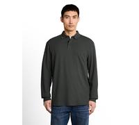 Langarm-Poloshirt TOM TAILOR, Herren, Gr. M, grau (schwarzest olive), Piqué, Obermaterial: 60% Baumwolle, 40% Polyester, regular fit hüftbedeckend, Rundhals, Bündchen, Shirts, mit Polokragen und Knopf