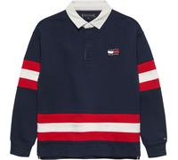 Langarm-Poloshirt TOMMY HILFIGER "HILFIGER GRAPHIC RUGBY POLO LS", Jungen, Gr. 10 (140), schwarz night navy, Jersey, Obermaterial: 100% Baumwolle, unifarben mit Farbeinsätzen, regular fit normal, hoch