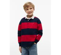 Langarm-Poloshirt TOMMY HILFIGER, Jungen, Gr. 14 (164), rot (primary rot stripe), Single Jersey, Obermaterial: 100% Baumwolle, gestreift, regular fit normal, Rundhals, eingesetzt gerader Abschluss, Sh