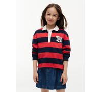 Langarm-Poloshirt TOMMY HILFIGER, Mädchen, Gr. 12 (152), bunt (dunkelblau stripes), Single Jersey, Obermaterial: 100% Baumwolle, gestreift, regular fit normal, Rundhals, Bündchen, Shirts, Regular Fit,