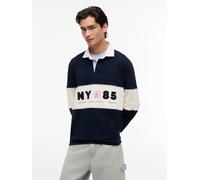 Langarm-Poloshirt TOMMY JEANS "RELAX PANEL RUGBY", Herren, Gr. S, blau (schwarz night navy), Jersey, Obermaterial: 100% Baumwolle, relaxed fit normal, Rundhals, eingesetzt angesetztes Bündchen, Shirts