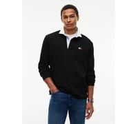 Langarm-Poloshirt TOMMY JEANS "TJM RLX ESS BADGE RUGBY EXT", Herren, Gr. 4XL, schwarz, Jersey, Obermaterial: 100% Baumwolle, relaxed fit normal, Shirts, Relaxed Fit Rugby-Shirt (36186513-4XL) schwarz