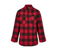 Langarm-Poloshirt URBAN CLASSICS "Urban Classics Herren Boys Checked Flanell Shirt", Mädchen, Gr. 110/116, schwarz, rot, 100% Baumwolle, kariert, normal, amerikanischer Ausschnitt, Shirts (18176053-11