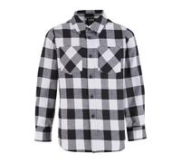 Langarm-Poloshirt URBAN CLASSICS "Urban Classics Herren Boys Checked Flanell Shirt", Mädchen, Gr. 146/152, schwarz, weiß, 100% Baumwolle, kariert, normal, amerikanischer Ausschnitt, Shirts (83440534-1