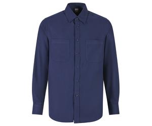 Langarm-Poloshirt URBAN CLASSICS "Urban Classics Herren Flanell Shirt", Herren, Gr. L, blau (navy), 100% Baumwolle, unifarben, normal, amerikanischer Ausschnitt, Shirts (39700721-L) navy