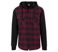 Langarm-Poloshirt URBAN CLASSICS "Urban Classics Herren Hooded Checked Flanell Sweat Sleeve Shirt", Herren, Gr. L, blk, burgundy, blk, 100% Baumwolle, kariert, normal, ohne Ausschnitt, Shirts (6800761