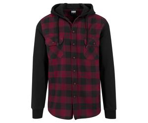 Langarm-Poloshirt URBAN CLASSICS "Urban Classics Herren Hooded Checked Flanell Sweat Sleeve Shirt", Herren, Gr. XL, blk, burgundy, blk, 100% Baumwolle, kariert, normal, ohne Ausschnitt, Shirts (680076