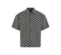 Langarm-Poloshirt URBAN CLASSICS "Urban Classics Laser Check Printed Boxy Shirt", Herren, Gr. S, schwarzlasercheck, 100% Baumwolle, kariert, normal, amerikanischer Ausschnitt, Shirts Langarm-Poloshirt