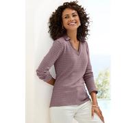 Langarm-Poloshirt VIVANCE "aus strukturierter Strickqualität", Damen, Gr. 36/38, taupe, creme, Strick, Obermaterial: 75% Baumwolle, 25% Polyester, bequem, V-Ausschnitt, Shirts, schöne Strick-Qualität 