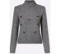 Strickpullover HEINE "Pullover", Damen, Gr. 38, grau (grau, meliert), 55% Polyacryl, 36% Polyester, 5% Wolle, 4% Elasthan, unifarben, Pullover Strickpullover (41774667-38) grau, meliert