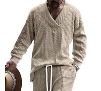 Langarm Pullover Herren Casual Mode Jacquard Strickpullover Herren Regular Fit V-Ausschnitt Einfarbig Knit Sweater Herren Jugend Temperament Trend Sweater Herren D-Khaki XL