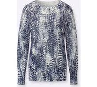 Strickpullover CREATION L "Druck-Pullover", Damen, Gr. 50, blau (marine, ecru, bedruckt), 50% Baumwolle, 50% Modal, gemustert, Pullover Strickpullover (12958763-50) marine, ecru, bedruckt