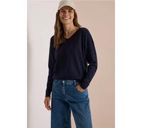 Strickpullover CECIL, Damen, Gr. XXL (46), blau (urban dunkelblau), Feinstrick, 50% Viskose, 28% Polyester, 22% Polyamid, unifarben, comfort fit normal, V-Ausschnitt, Bündchen, Pullover Strickpullover
