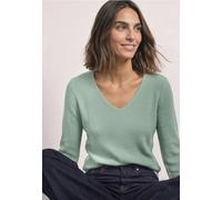Strickpullover STREET ONE, Damen, Gr. 44, grün (eucalyptus grün), Stoff, 52% Viskose, 28% Polyester, 20% Polyamid, unifarben, comfort fit normal, V-Ausschnitt, Rippbündchen, Pullover Strickpullover, m