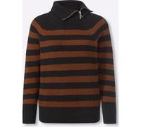 Langarm-Pullover schwarz-cognac-geringelt 46