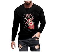 Langarm Shirt Herren Stylish Weihnachts Tshirt Herren 4XL Weihnachtsbaum Druck Ugly Christmas Shirt Herren Weihnachtspullover Herren Lustig Ugly Weihnachtspullover Herren 6XL Lässiges(3-Black,XL)