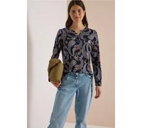 Langarmshirt CECIL, Damen, Gr. XS (36), bunt (urban dunkelblau), Web, 50% Baumwolle, 50% Modal, gemustert, normal normal, Rundhals, abgesteppt, Shirts Langarmshirt, mit Knotendetail (18076636-XS) urba