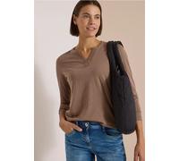 Langarmshirt CECIL, Damen, Gr. L (42), braun (cocoa taupe), Web, 100% Baumwolle, unifarben, comfort fit normal, Rundhals, abgesteppt, Shirts Langarmshirt, mit geschlitztem Rundhalsausschnitt (63995918