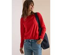 Langarmshirt CECIL, Damen, Gr. S (38), rot (flame rot), Web, 80% Baumwolle, 20% Polyester, gestreift, comfort fit normal, U-Boot-Ausschnitt, abgesteppt, Shirts Langarmshirt, im soften Baumwoll-Mix, To