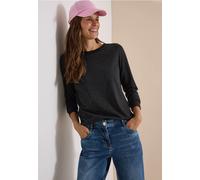 Langarmshirt CECIL, Damen, Gr. XXL (46), schwarz, Web, 80% Baumwolle, 20% Polyester, gestreift, comfort fit normal, U-Boot-Ausschnitt, abgesteppt, Shirts Langarmshirt, im soften Baumwoll-Mix, Topselle