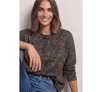 Langarmshirt STREET ONE, Damen, Gr. 46, grün (schwarz), Stoff, 63% Polyester, 34% Viskose, 3% Elasthan, regular fit normal, Rundhals, abgesteppt, Shirts Langarmshirt, aus softem Materialmix (34880609-