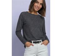 Langarmshirt STREET ONE, Damen, Gr. 42, grau (armor grau meliert), Stoff, 67% Viskose, 30% Polyester, 3% Elasthan, unifarben, normal normal, Rundhals, abgesteppt, Shirts Langarmshirt, aus softem Mater