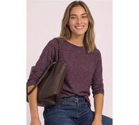 Langarmshirt STREET ONE, Damen, Gr. 40, lila (rustic rouge), Stoff, 67% Viskose, 30% Polyester, 3% Elasthan, unifarben, normal normal, Rundhals, abgesteppt, Shirts Langarmshirt, aus softem Materialmix
