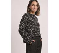 Langarmshirt STREET ONE, Damen, Gr. 44, schwarz coffee, Web, 50% Baumwolle, 50% Modal, bedruckt, regular fit normal, hoch geschlossener Ausschnitt, abgesteppt, Shirts Langarmshirt, aus softem Material