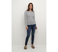KAFFE Damen Langarm-Shirt Liddy Damen T-Shirt Langarm Rundhals Gestreiftes Bluse mit Herzstickerei Lange Ärmel XL, Chalk / 52737 Midnight Marine