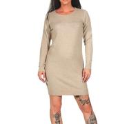 Langarm Strickkleid Long Shirt Feinstrick Rundhalsausschnitt Gerippte Abschlüsse, Farben:Beige, Größe:XXL