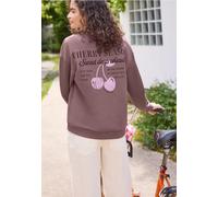 Sweatshirt STREET ONE STUDIO, Damen, Gr. 44, lila (hazy rose), Sweatware, 60% Baumwolle, 40% Polyester, bedruckt, normal, Rundhals, Bündchen, Sweatshirts Sweatshirt, mit Wording und Print (45593100-44