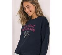 Sweatshirt STREET ONE, Damen, Gr. 34, blau (schwarzest blau), Sweatware, 60% Baumwolle, 40% Polyester, bedruckt, normal, Rundhals, abgesteppt, Sweatshirts Sweatshirt, mit Wording-Print (41865829-34) s