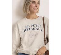 Sweatshirt STREET ONE, Damen, Gr. 42, stone sand meliert, Sweatware, 60% Baumwolle, 40% Polyester, bedruckt, normal, Rundhals, abgesteppt, Sweatshirts Sweatshirt, mit Wording-Print (72139134-42) stone