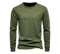 Langarm-T-Shirt für Herren lässig Rundhalsausschnitt Basic-T-Shirt weich leicht schmale Passform Alltags-T-Shirt aus Baumwolle für Herren. ArmyGrün XXL