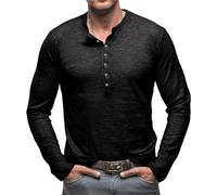 Langarm T-Shirt Herren Klassisch Casual Einfarbig Basic Shirt Atmungsaktiv Weich Komfortabel Mode T-Shirts B-Black M