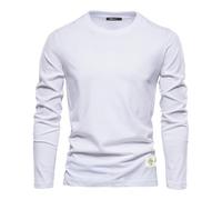 Langarm T-Shirt Herren Klassisch Weich Komfortabel Mode T-Shirts Leichte Casual Atmungsaktiv Einfarbig Basic Shirt Q-White M