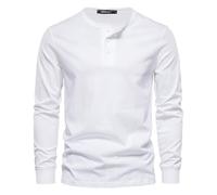 Langarm T-Shirt Herren Leichte Casual Atmungsaktiv Basic Shirt Klassisch All-Match Einfarbig Mode T-Shirts B-White L