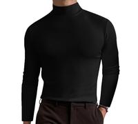 Langarm Tops Herren Slim Fit Stehkragen Casual T-Shirt Einfarbig Atmungsaktiv Basic T-Shirt Herren Komfortabel All-Match Klassisch Tops Herren C-Black 3XL