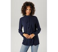 Langarmbluse ANISTON CASUAL, Damen, Gr. 34, blau (marine), Georgette, Obermaterial: 100% Polyester, unifarben, figurumspielend Po-bedeckend, elastischer Bund mit Gummizug, Blusen, mit kleinem Volant i