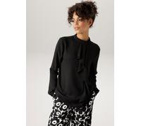 Langarmbluse ANISTON CASUAL, Damen, Gr. 34, schwarz, Georgette, Obermaterial: 100% Polyester, unifarben, figurumspielend Po-bedeckend, elastischer Bund mit Gummizug, Blusen, mit kleinem Volant im Vord