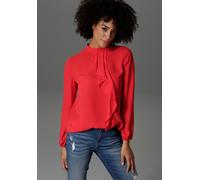 Langarmbluse ANISTON CASUAL, Damen, Gr. 46, rot, Georgette, Obermaterial: 100% Polyester, unifarben, figurumspielend Po-bedeckend, elastischer Bund mit Gummizug, Blusen, mit kleinem Volant im Vorderte
