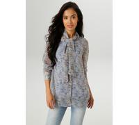 Langarmbluse ANISTON SELECTED, Damen, Gr. 36, beige (hellblau, beige, blau, oliv), Chiffon, Obermaterial: 100% Polyester. Futter: 100% Polyester, bedruckt, geblümt, leicht transparent, lässig geschnit