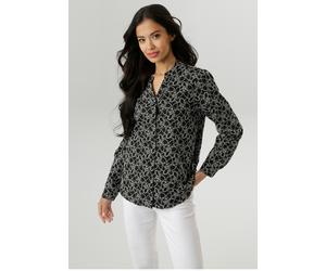 Langarmbluse ANISTON SELECTED, Damen, Gr. 36, schwarz-weiß (schwarz, sanftes weiß), Web, Obermaterial: 100% Baumwolle, bestickt, gemustert, figurumspielend hüftbedeckend, Rundhals, 1-Knopf-Manschette,