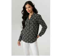 Langarmbluse ANISTON SELECTED, Damen, Gr. 44, schwarz-weiß (schwarz, sanftes weiß), Web, Obermaterial: 100% Baumwolle, bestickt, gemustert, figurumspielend hüftbedeckend, Rundhals, 1-Knopf-Manschette,