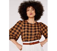 Langarmbluse APRICOT "Karoblusentop", Damen, Gr. L (40), braun, gewebt, Obermaterial: 100% Viskose CV., kariert, Puffärmel mit Gummizug, Blusen, mit Knopfleiste (59060948-40) braun