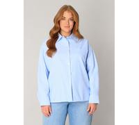 Langarmbluse BASE LEVEL CURVY "Bella", Damen, Gr. 46, light blau, Web, Obermaterial: 100% Baumwolle, unifarben, normal hüftlang, Rundhals, Blusen, kurz, mit Brusttasche (82348855-46) light blau