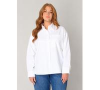 Langarmbluse BASE LEVEL CURVY "Bella", Damen, Gr. 46, weiß, Web, Obermaterial: 100% Baumwolle, unifarben, normal hüftlang, Rundhals, Blusen, kurz, mit Brusttasche (34567437-46) weiß