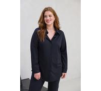 Langarmbluse BASE LEVEL CURVY "Lara", Damen, Gr. 44, blau (dunkelblau), Web, Obermaterial: 75% Polyamid, 25% Elasthan, unifarben, hüftbedeckend, Rundhals, 1-Knopf-Manschette, Blusen, mit Stretch (9334