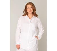 Langarmbluse BASE LEVEL CURVY "Yaella", Damen, Gr. 46, weiß (natural weiß), Web, Obermaterial: 55% Leinen, 45% Viskose, unifarben, regular fit hüftbedeckend, Rundhals, 1-Knopf-Manschette krempelbar, B