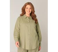Langarmbluse BASE LEVEL CURVY "Yaella", Damen, Gr. 48, soft army, Web, Obermaterial: 55% Leinen, 45% Viskose, unifarben, regular fit hüftbedeckend, Rundhals, 1-Knopf-Manschette krempelbar, Blusen, mit